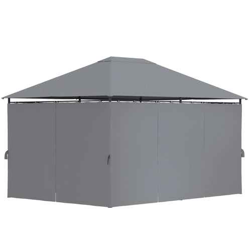 13'x10' Steel Patio Gazebo, Soft Top, 6 Removable Curtains, Grey