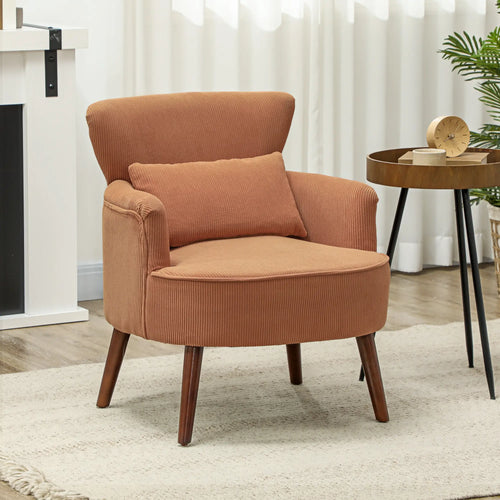 Modern Accent Chair, Upholstered Armchair, Solid Wood Legs, Lumbar Pillow, Orange