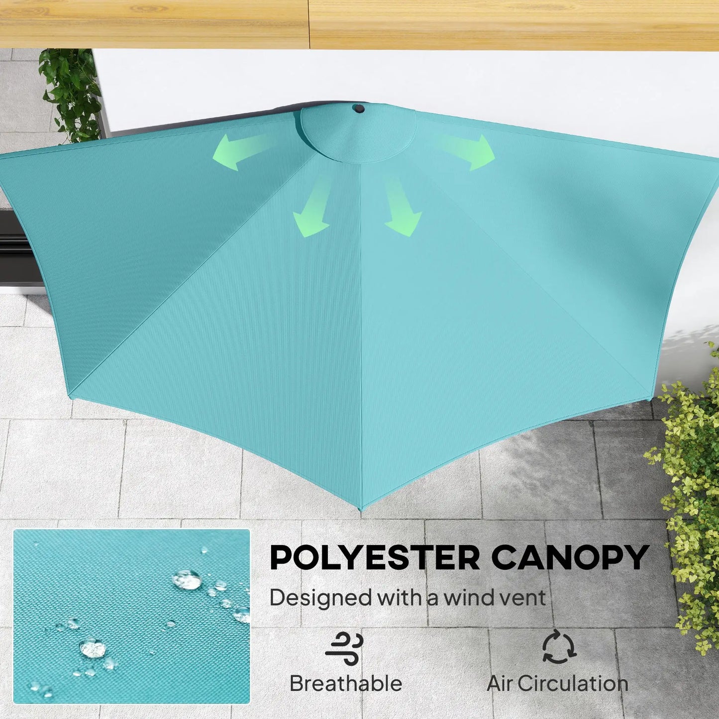 9.8ft Semi Round Patio Umbrella, Crank Handle, Top Vent, Light Blue Half Round Umbrellas at Gallery Canada