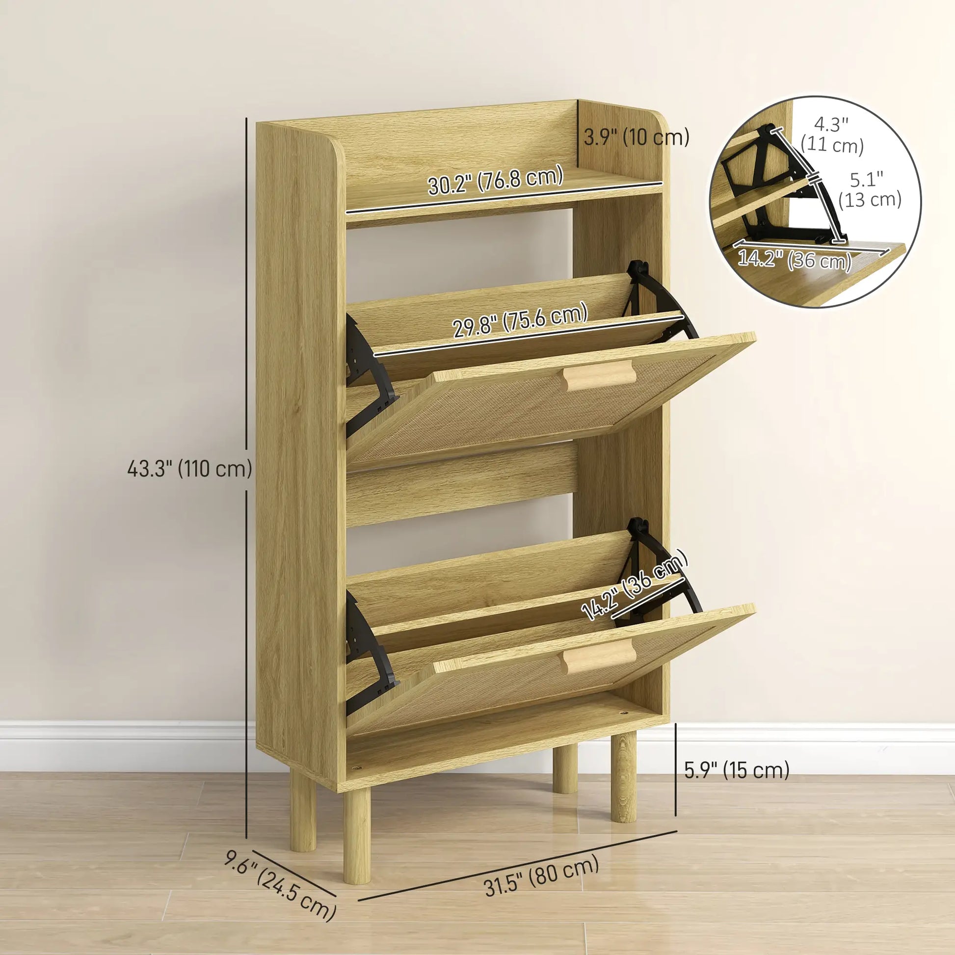 Slim Shoe Storage, 2 Flip Drawers, Adjustable Shelves, 12 Pair, Oak Shoe Storage Cabinets & Racks at Gallery Canada