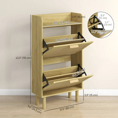 Slim Shoe Storage, 2 Flip Drawers, Adjustable Shelves, 12 Pair, Oak Shoe Storage Cabinets & Racks at Gallery Canada