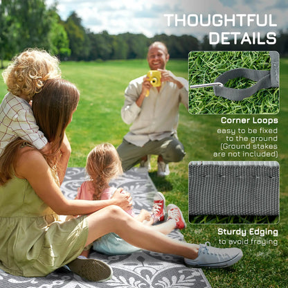 Portable Outdoor Rug, 9' x 12', Waterproof, White Flower, Gray Outdoor Reversible Rugs at Gallery Canada