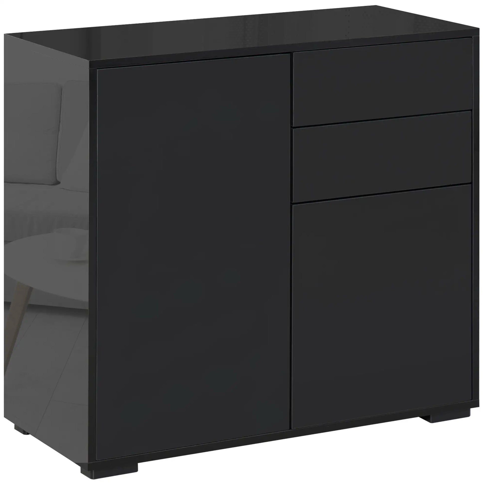 High Gloss Buffet Sideboard, 2 Drawers, 2 Doors, Adjustable Shelf, Black Bar Cabinets High Gloss Black (Frame), Black (Panel) at Gallery Canada