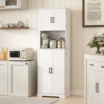 71.5" Tall Pantry Cabinet, Farmhouse Kitchen Storage, Adjustable Shelves, White Kitchen Pantry Cabinets at Gallery Canada
