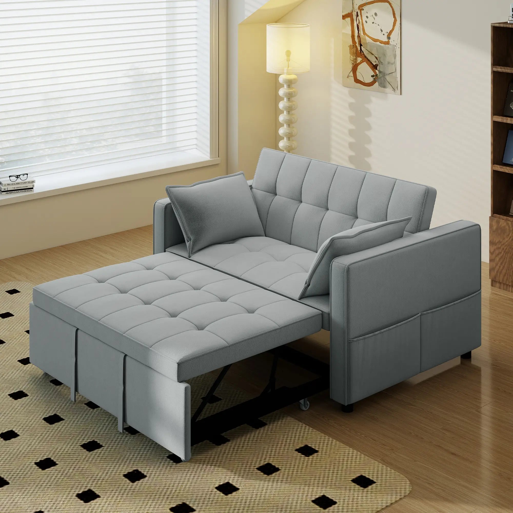3-In-1 Convertible Sofa Bed, Pull Out Sleeper, Adjustable Backrest, Light Grey 2-Seater Sofas at Gallery Canada