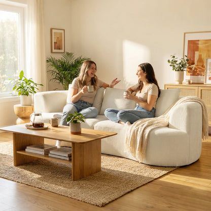 3 Seater Sofa, 102" Cream White, Chenille Couch With Spring Cushions, Cream White 3-Seater Sofas at Gallery Canada