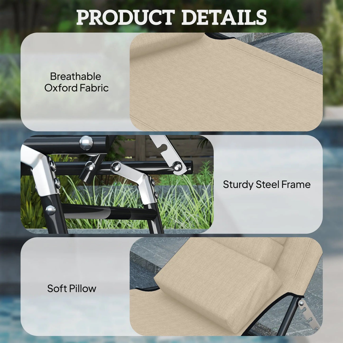Outdoor Lounge Chair, Adjustable Backrest, Face Hole, Support Pillow, Beige Lounger Chairs at Gallery Canada