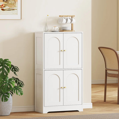 43" Kitchen Pantry Cabinet, Freestanding, 4 Arched Doors, 2 Adjustable Shelves, White Kitchen Pantry Cabinets at Gallery Canada