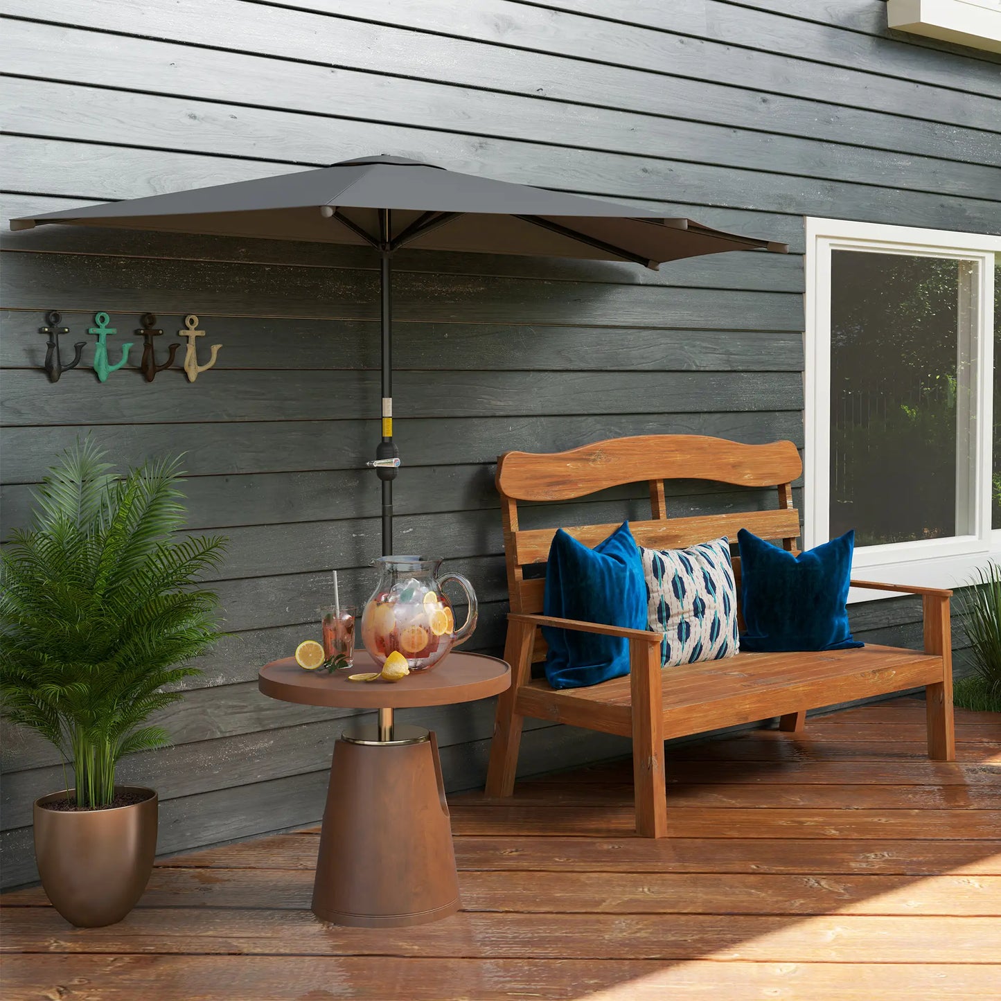 9.8ft Semi Round Patio Umbrella, Crank Handle, Top Vent, Dark Grey Half Round Umbrellas at Gallery Canada