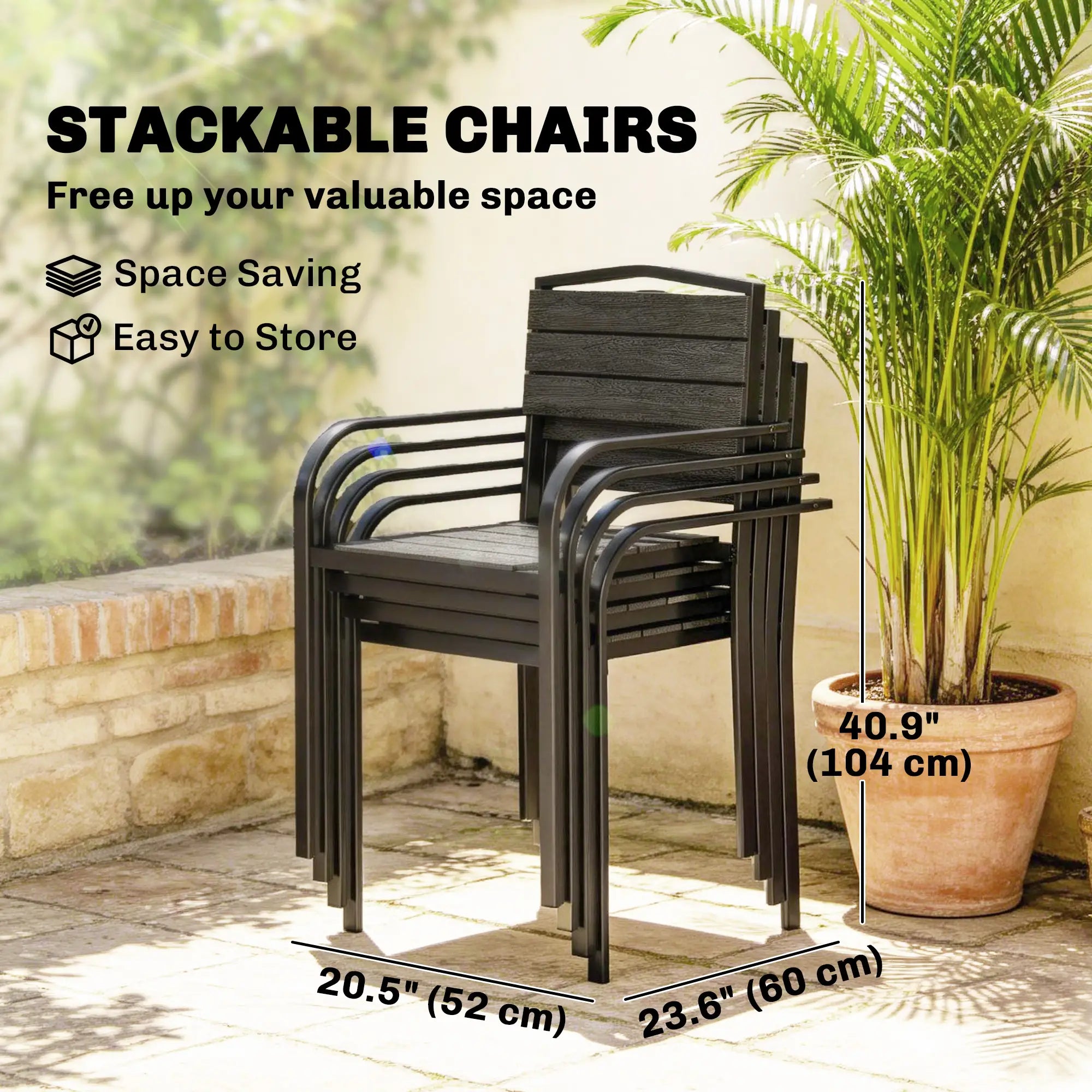 Stackable Patio Chairs Set Of 4, Outdoor Dining Chairs, Black Outdoor Dining Sets at Gallery Canada