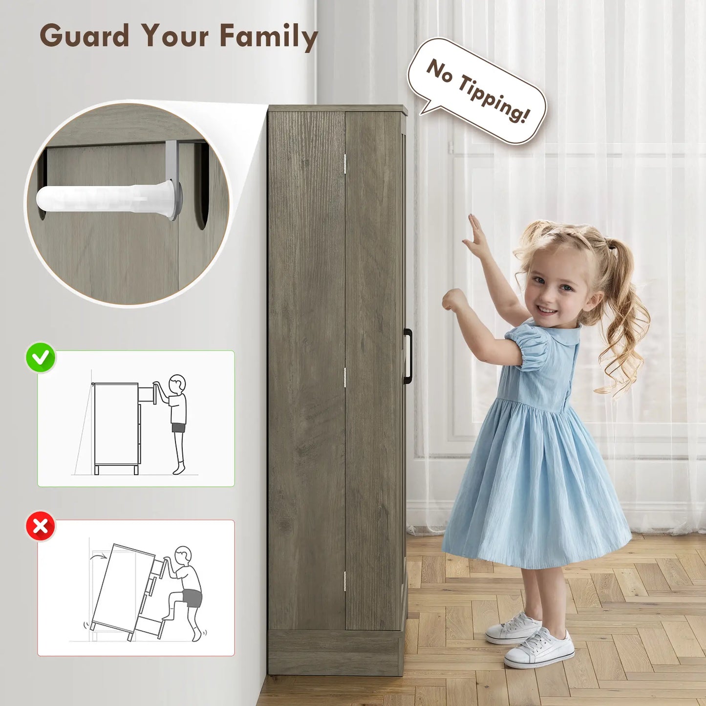 50" Pantry Storage Cabinet, Farmhouse Style, Adjustable Shelves, Distressed Grey, Grey Kitchen Pantry Cabinets at Gallery Canada