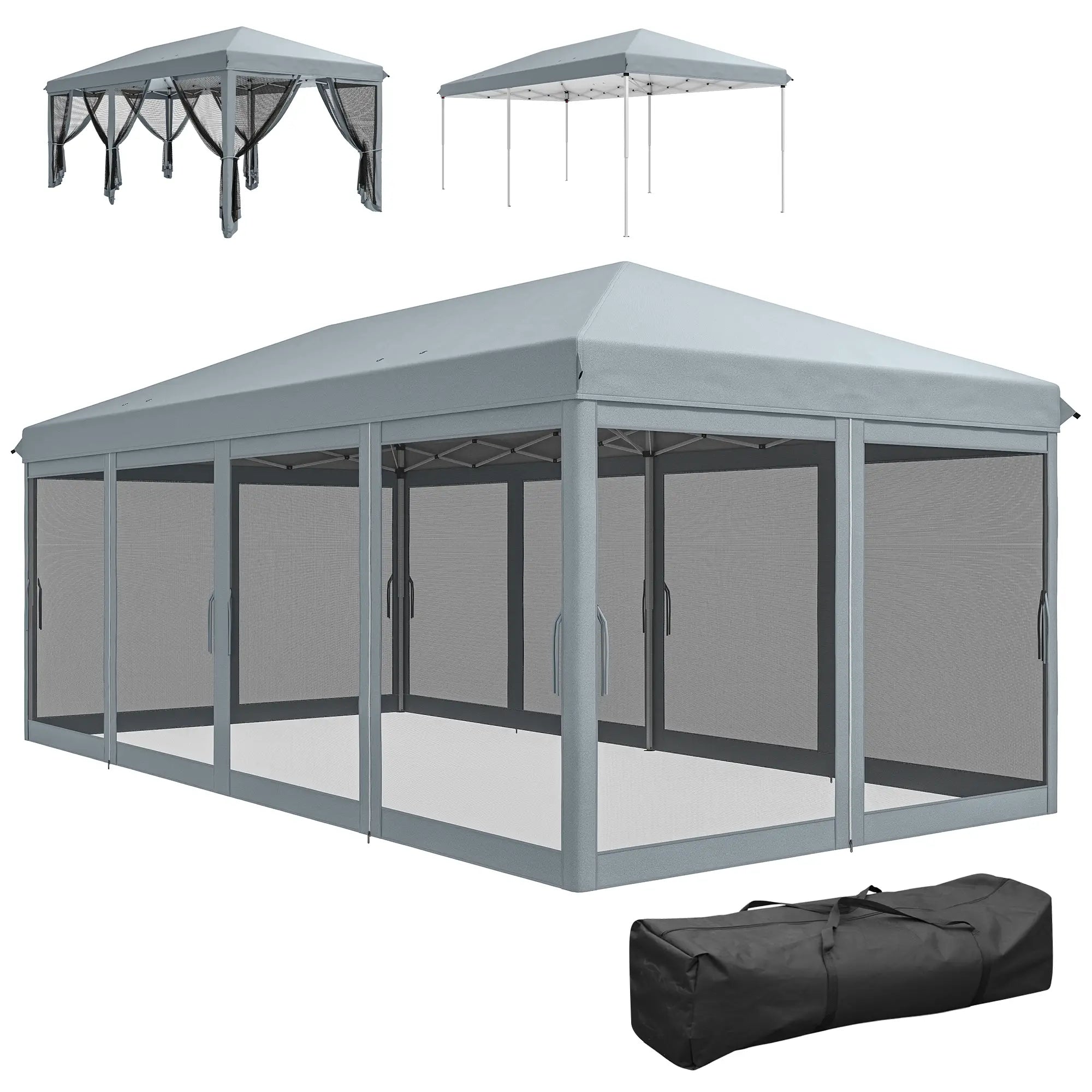 10' x 20' Pop Up Canopy Tent Gazebo, Removable Mesh Sidewall, Carry Bag, Grey Pop Up Canopies Grey at Gallery Canada