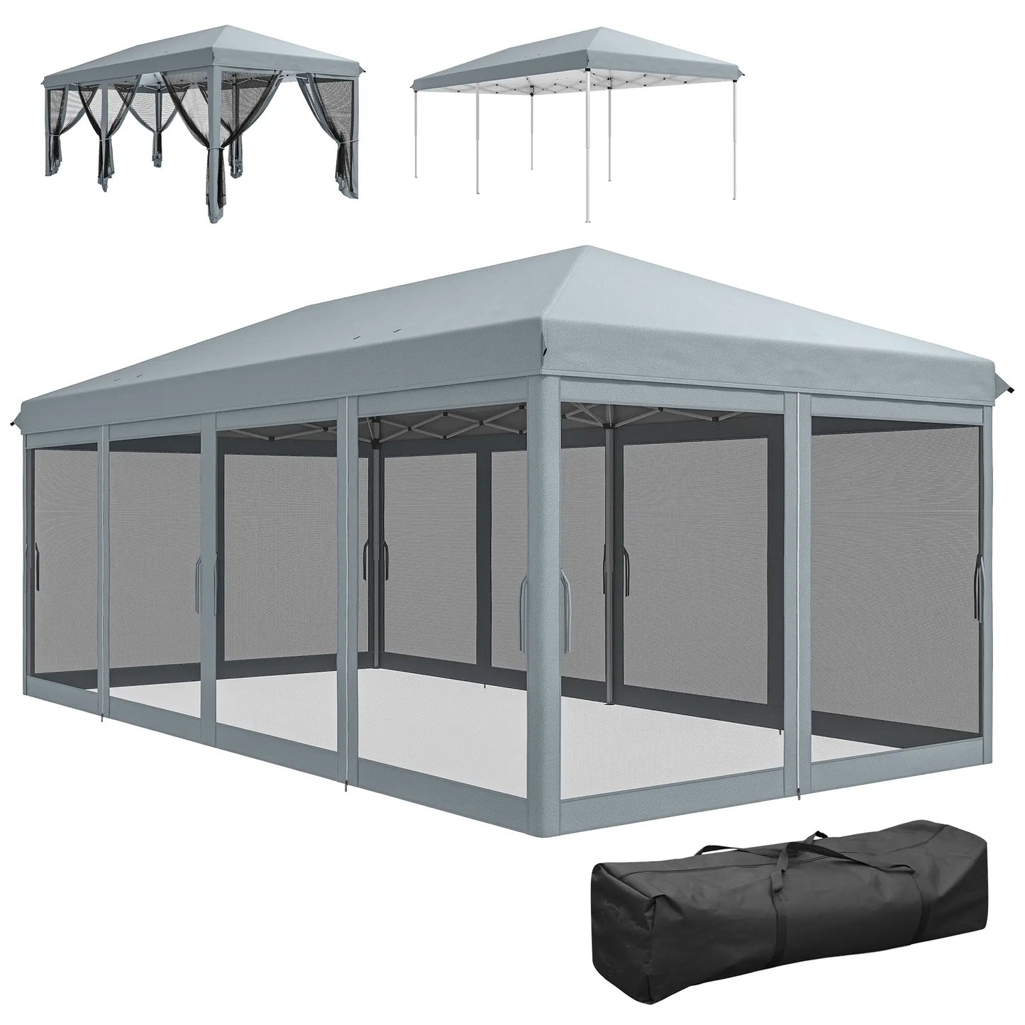 10' x 20' Pop Up Canopy Tent Gazebo, Removable Mesh Sidewall, Carry Bag, Grey Pop Up Canopies Grey at Gallery Canada