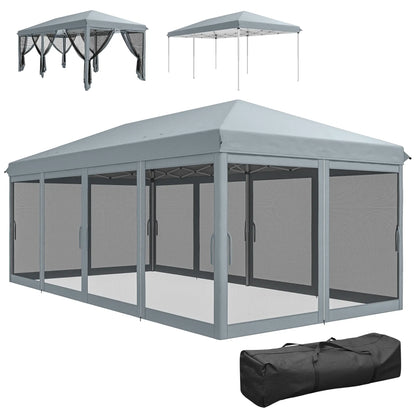 10' x 20' Pop Up Canopy Tent Gazebo, Removable Mesh Sidewall, Carry Bag, Grey Pop Up Canopies Grey at Gallery Canada