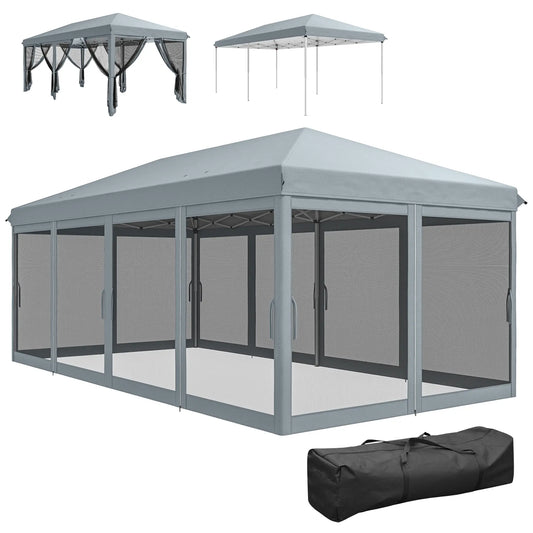 10' x 20' Pop Up Canopy Tent Gazebo, Removable Mesh Sidewall, Carry Bag, Grey Pop Up Canopies Grey at Gallery Canada
