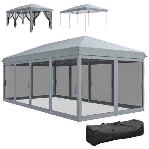 10' x 20' Pop Up Canopy Tent Gazebo, Removable Mesh Sidewall, Carry Bag, Grey