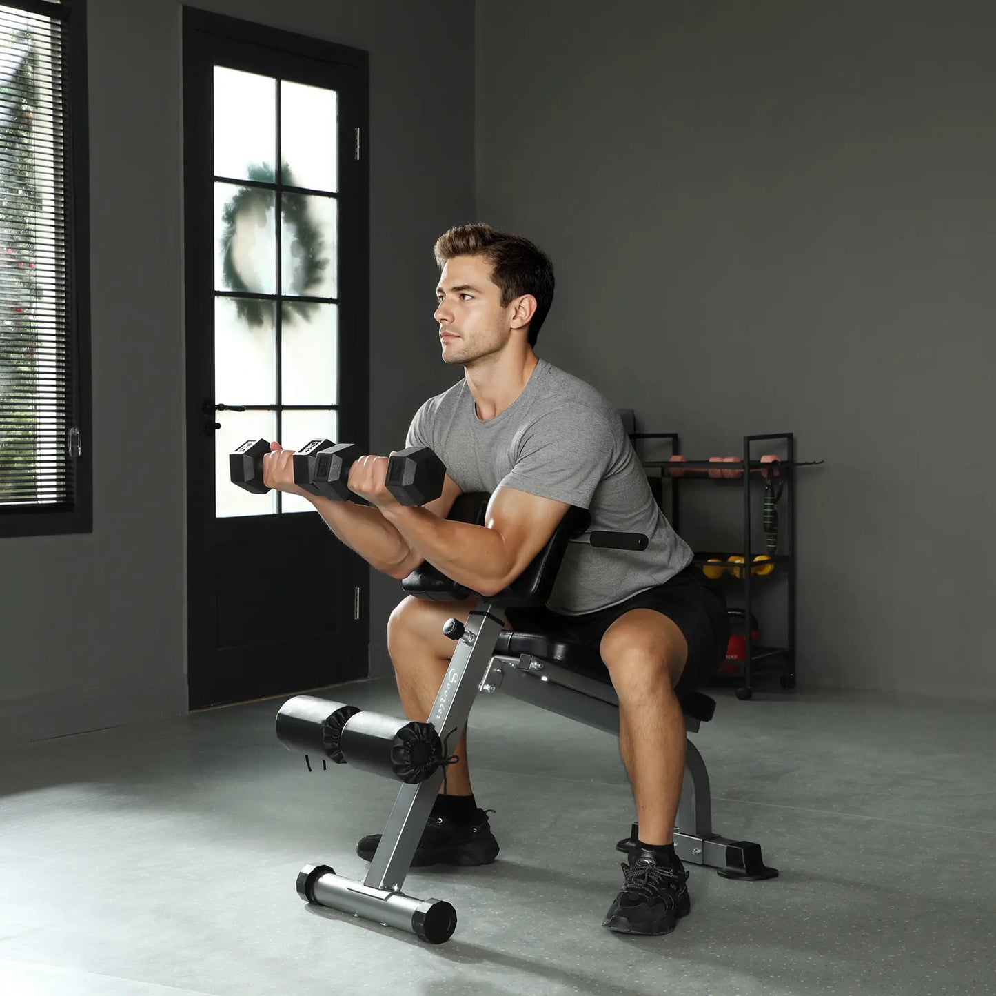Hyperextension Bench, Height Adjustable, 38" x 26.8" x 27.2-43.3", Silver Tone Strength Training Equipment at Gallery Canada