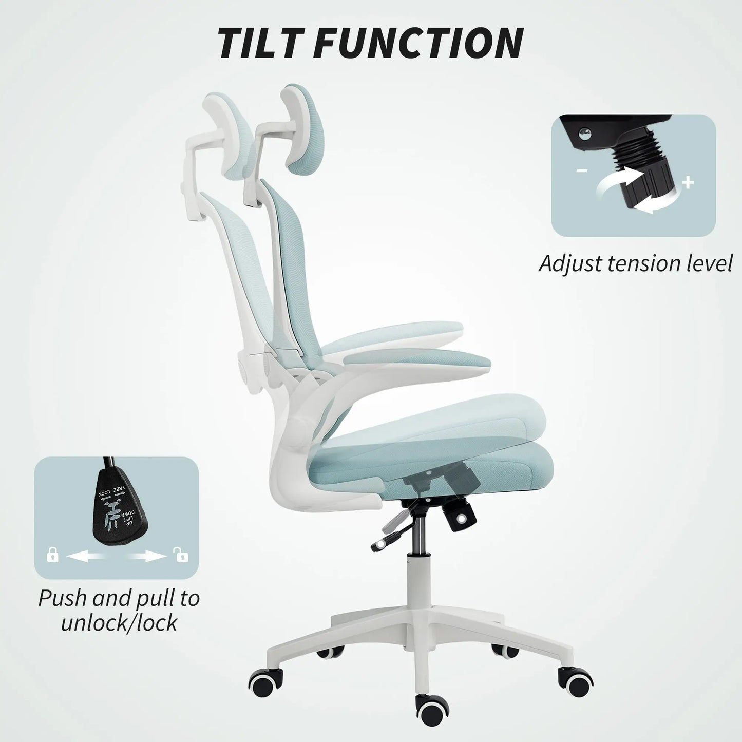 Ergonomic Mesh Office Chair, High Back, Headrest, Flip-Up Armrests, Lumbar Support, Light Green Task Chairs at Gallery Canada