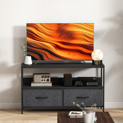 TV Stand with Charging Station, 2 Foldable Drawers, Open Shelf, 47 Inch, Black TV Stands at Gallery Canada