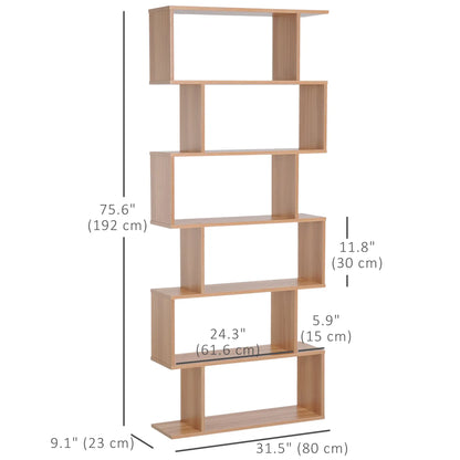 76" 6-Tier Geometric Wooden Bookcase, S Shaped Storage Display, Maple Display Bookshelves at Gallery Canada