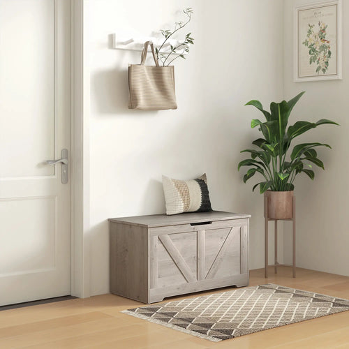 31.5 Inches Storage Chest, Wooden Box, Wood Grain, Grey