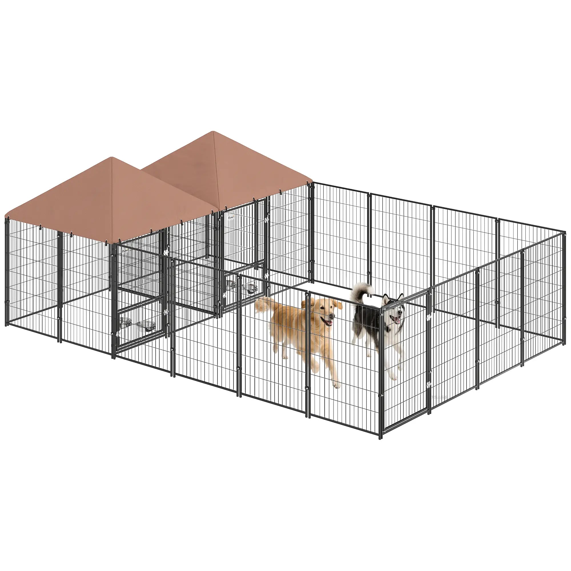 Large Outdoor Dog Kennel, 2 Rooms, Rotating Bowls, 13.5' x 9.4' x 5.1' Houses, Kennels & Pens at Gallery Canada