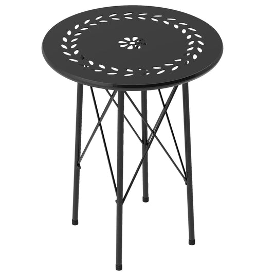 15.7" Round Garden Table, Steel Balcony Bistro, Adjustable Feet, Black Patio Side Tables Black at Gallery Canada