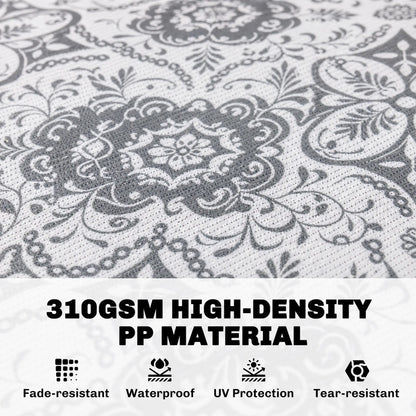 Tapis Extérieur Portable, 9' x 12', Imperméable, Fleur Blanche, Gris