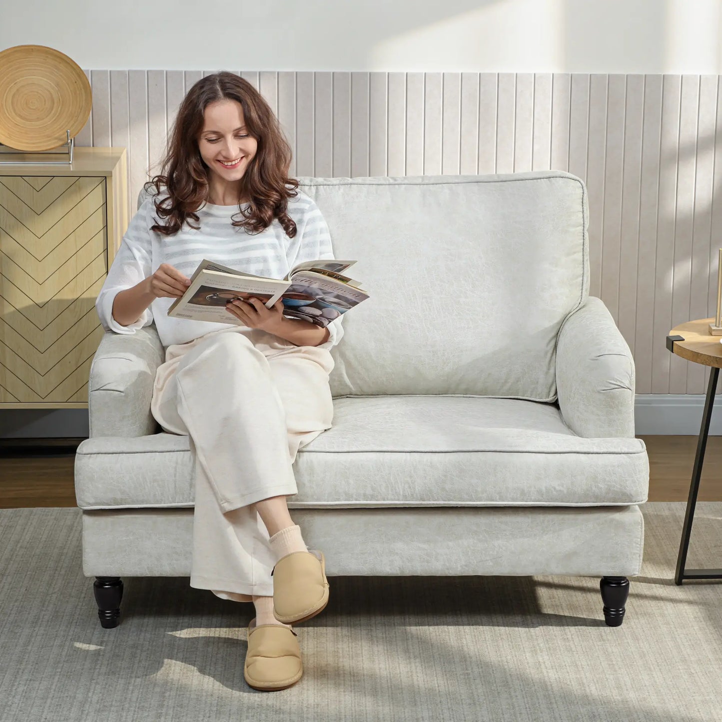 Modern Accent Chair, Leathaire Armchair, Cream White