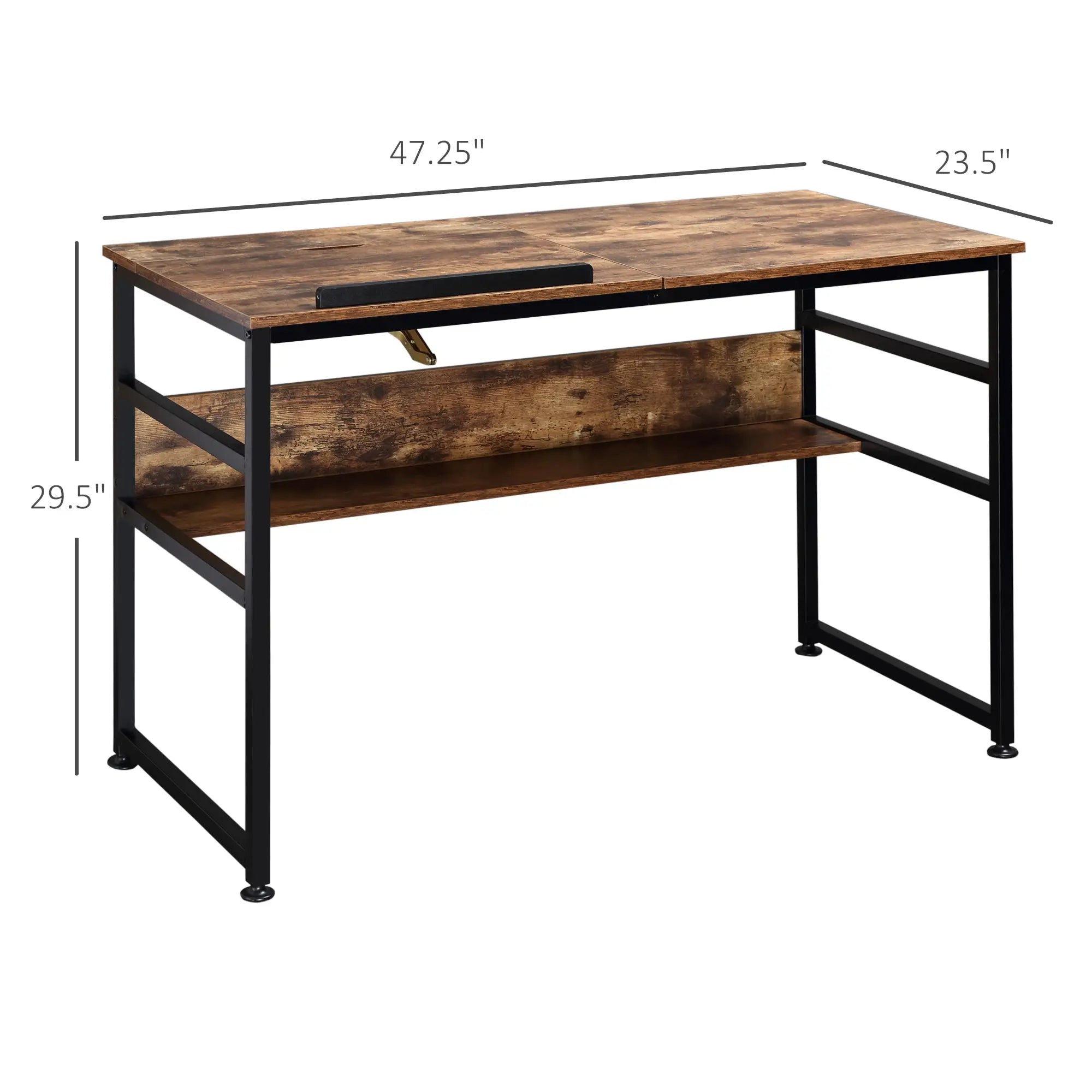Adjustable Drafting Table, Art Desk, Tiltable Tabletop, Storage Shelf, Rustic Brown, Brown Writing Desks at Gallery Canada