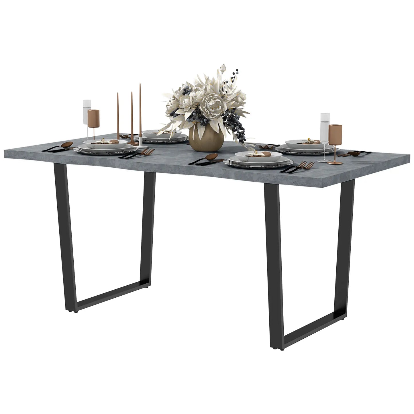 63" Industrial Kitchen Table, Wave-Edged Tabletop, Steel Legs, Cement Grey Dining Tables Cement Grey, Black at Gallery Canada
