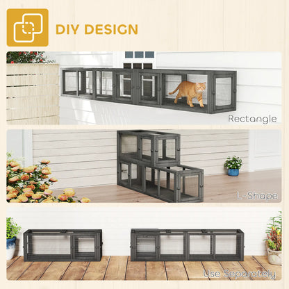 Cat Tunnel, Outdoor Enclosure, 8 Doors, 98", Dark Grey Outdoor Cat Enclosures at Gallery Canada