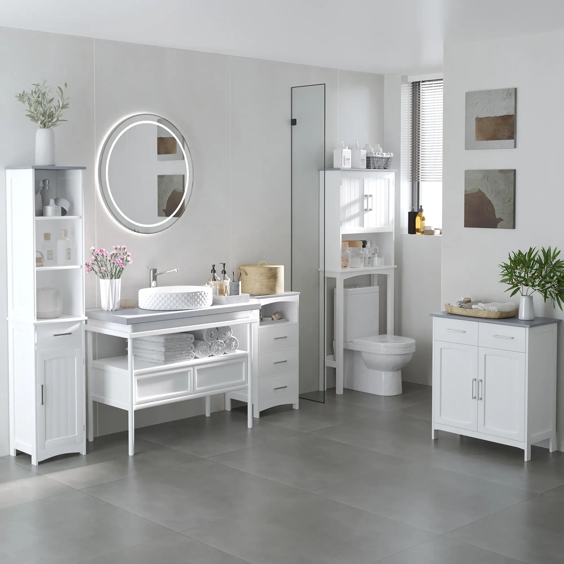 Freestanding Bathroom Cabinet, 2 Drawers, Double Doors, Adjustable Shelf, White Bathroom Cabinets at Gallery Canada