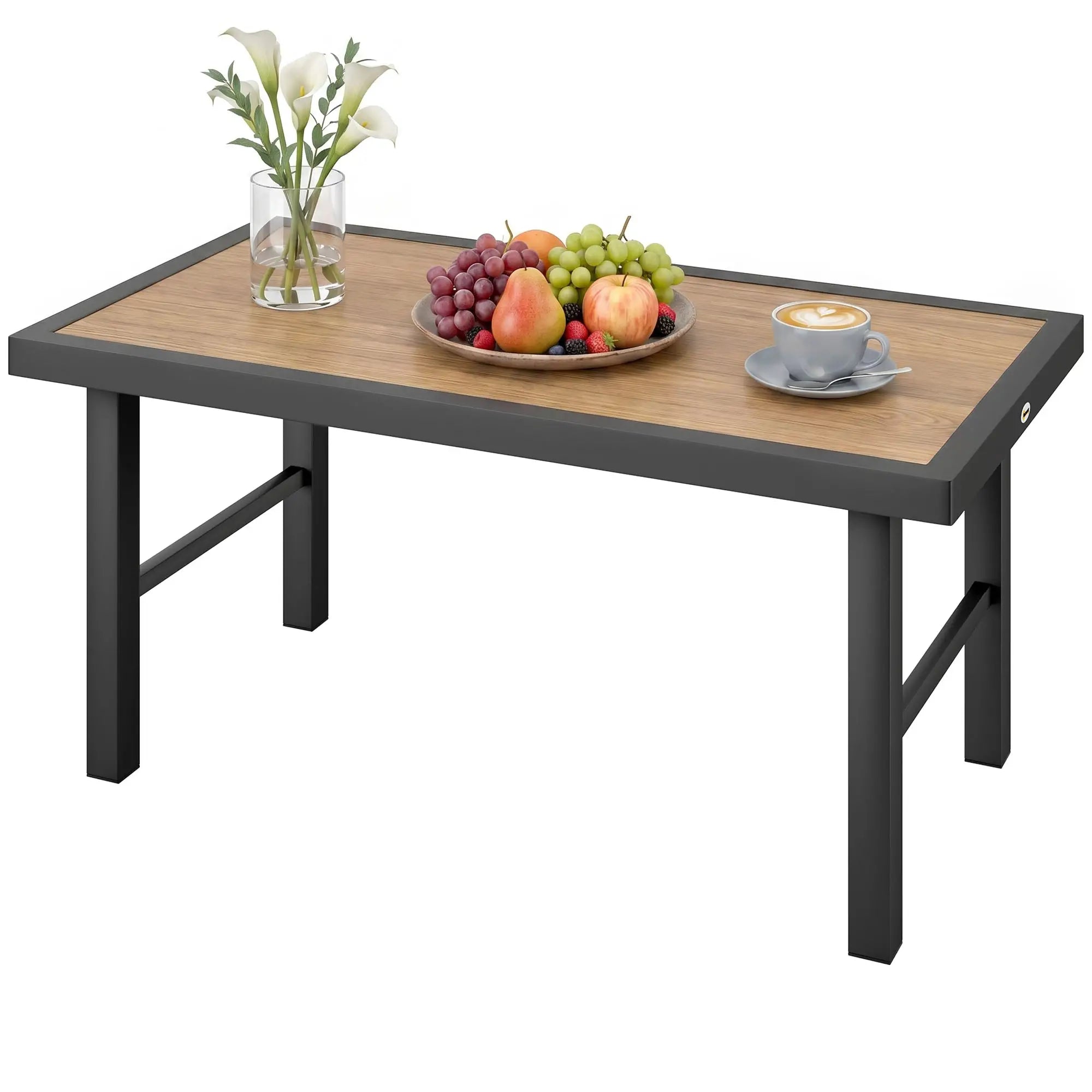 Outdoor Side Table, SPC Woodgrain Tabletop, Metal Patio Coffee Table, Brown Patio Side Tables Brown, Black at Gallery Canada
