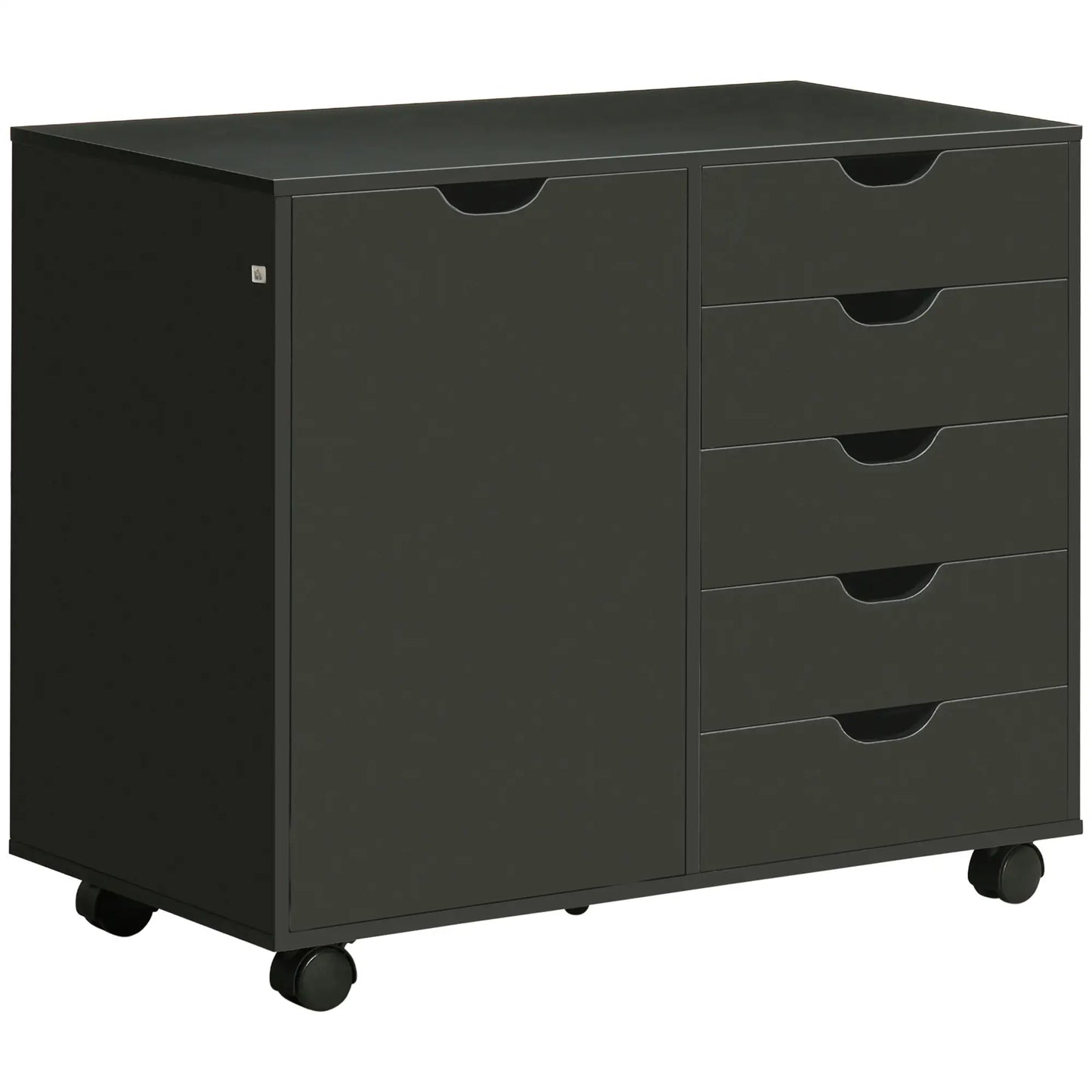5-Drawer Lateral Filing Cabinet with Door, Adjustable Shelf, Wheels, Black Storage Cabinets at Gallery Canada