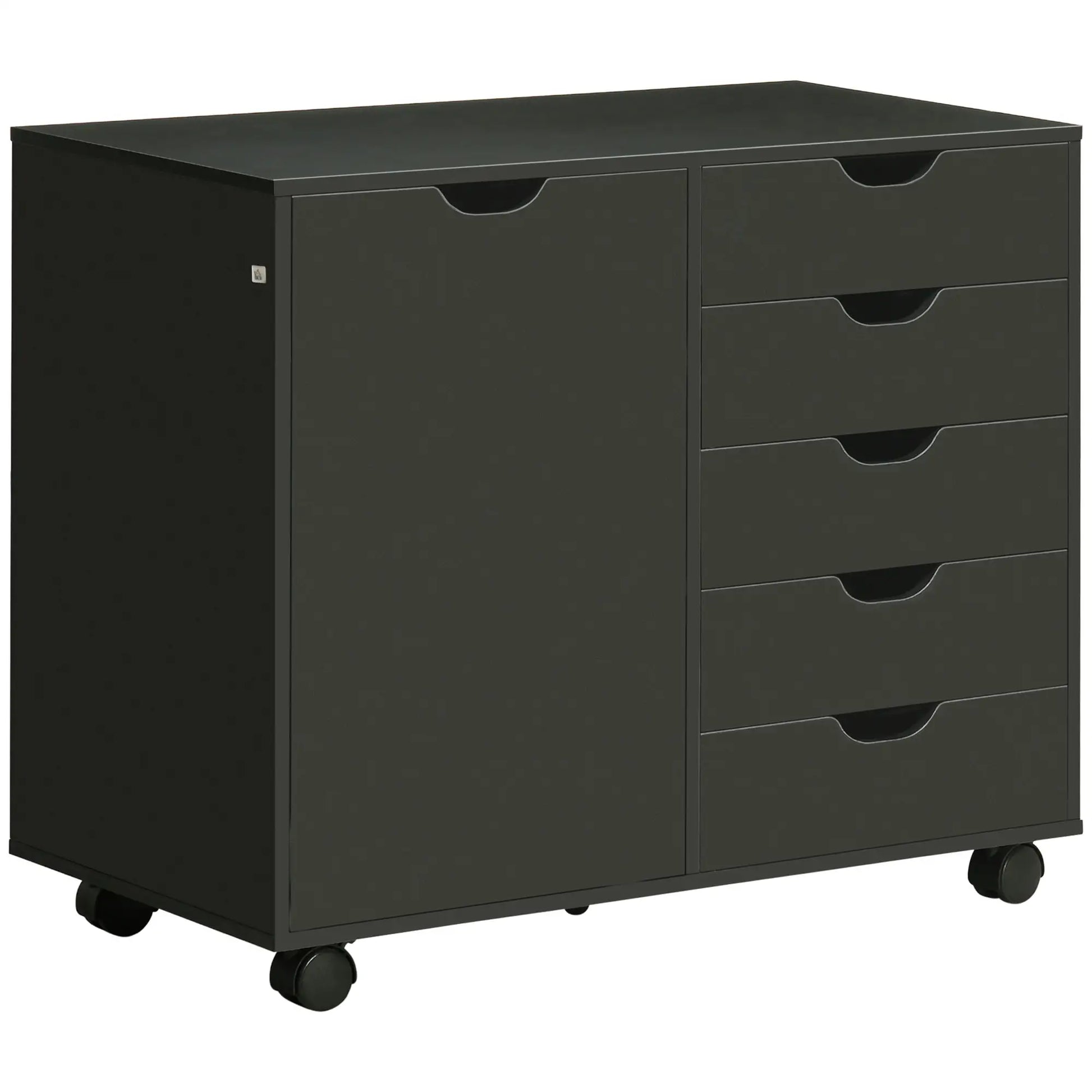 5-Drawer Lateral Filing Cabinet with Door, Adjustable Shelf, Wheels, Black Storage Cabinets at Gallery Canada