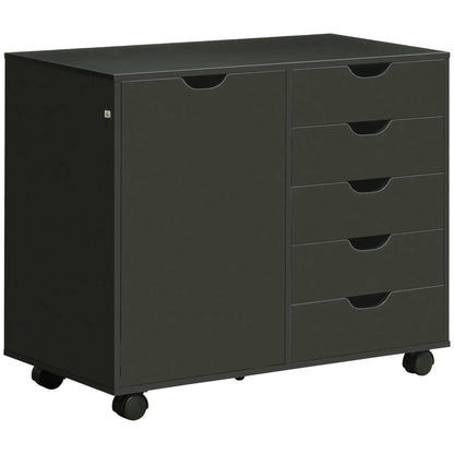 5-Drawer Lateral Filing Cabinet with Door, Adjustable Shelf, Wheels, Black Storage Cabinets at Gallery Canada