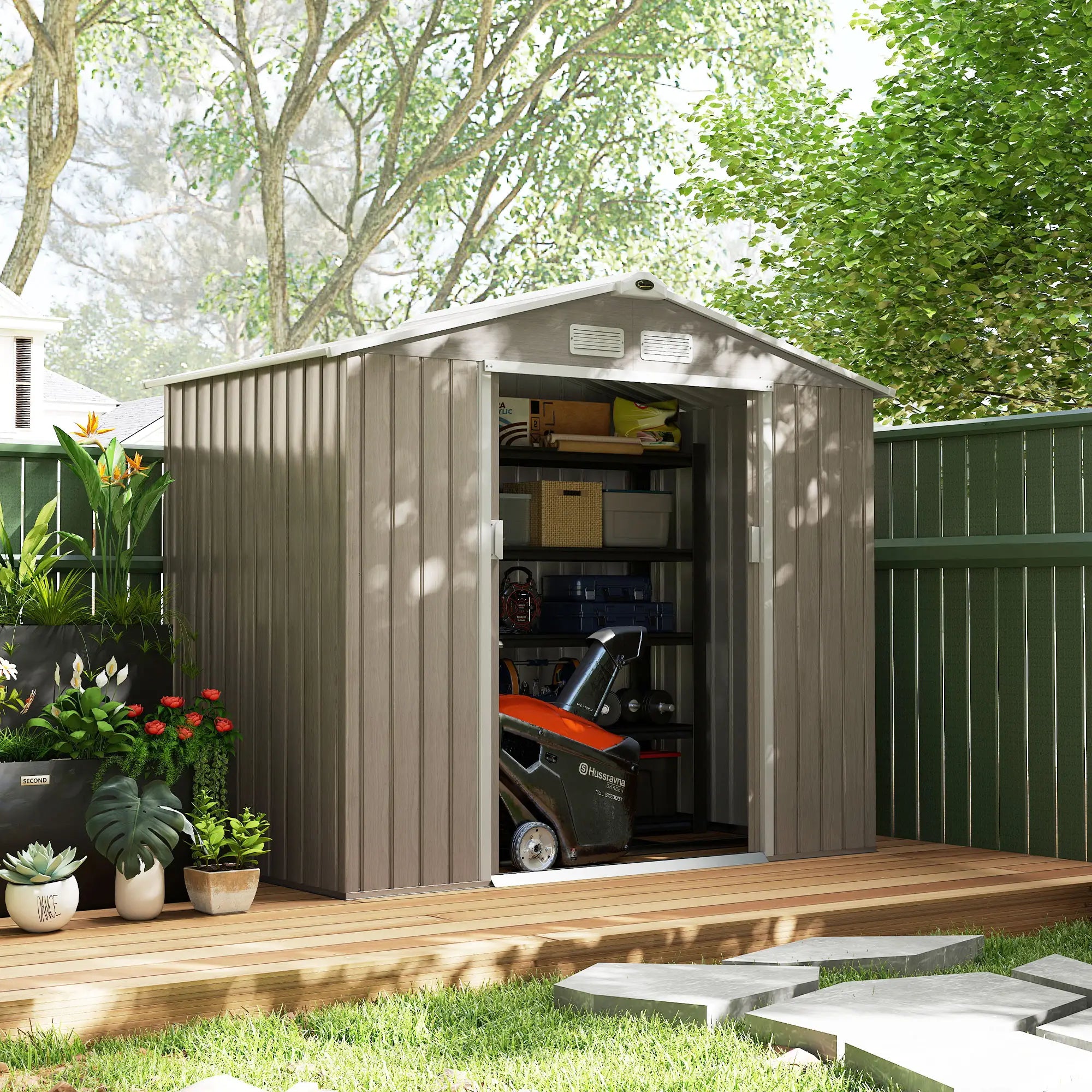 7' x 4' x 6' Garden Storage Shed, Metal Tool House, Light Brown Sheds at Gallery Canada