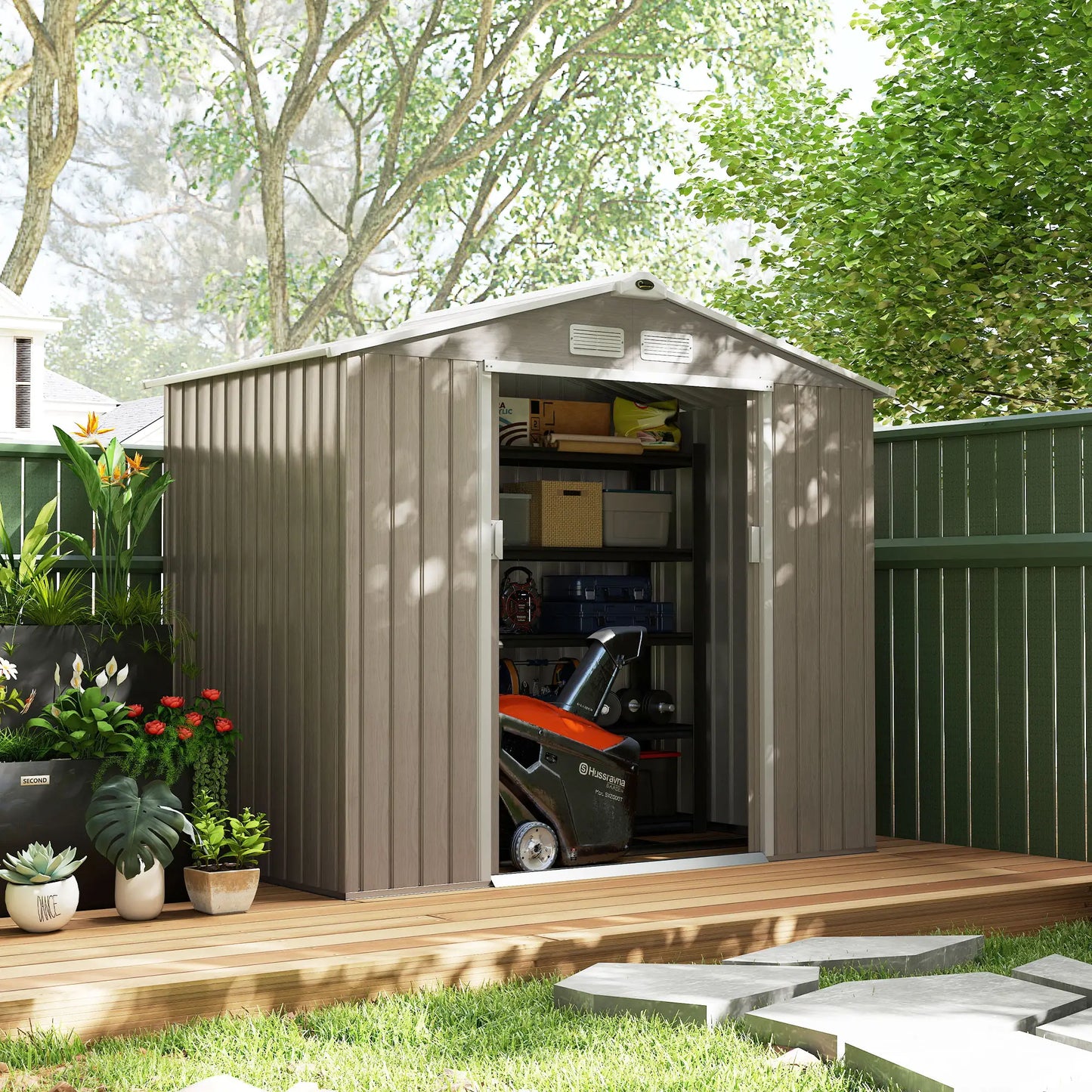 7' x 4' x 6' Garden Storage Shed, Metal Tool House, Light Brown Sheds at Gallery Canada