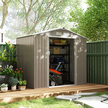 7' x 4' x 6' Garden Storage Shed, Metal Tool House, Light Brown Sheds at Gallery Canada
