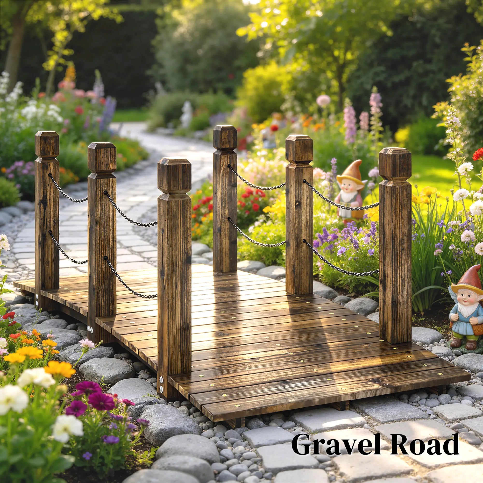 Garden Bridge, Carbonized Wood, Chain Handrails, 5ft Garden Decor at Gallery Canada
