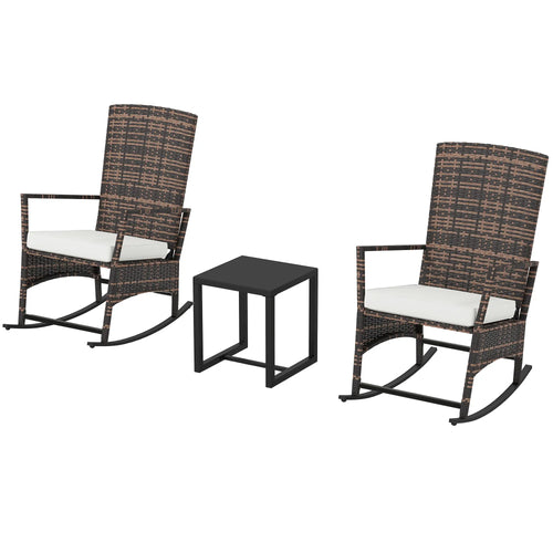 3 Piece Rocking Bistro Set, Wicker Patio Furniture, White