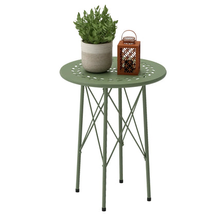 15.7" Round Garden Table, Steel Bistro Table With Adjustable Feet, Green Patio Side Tables at Gallery Canada