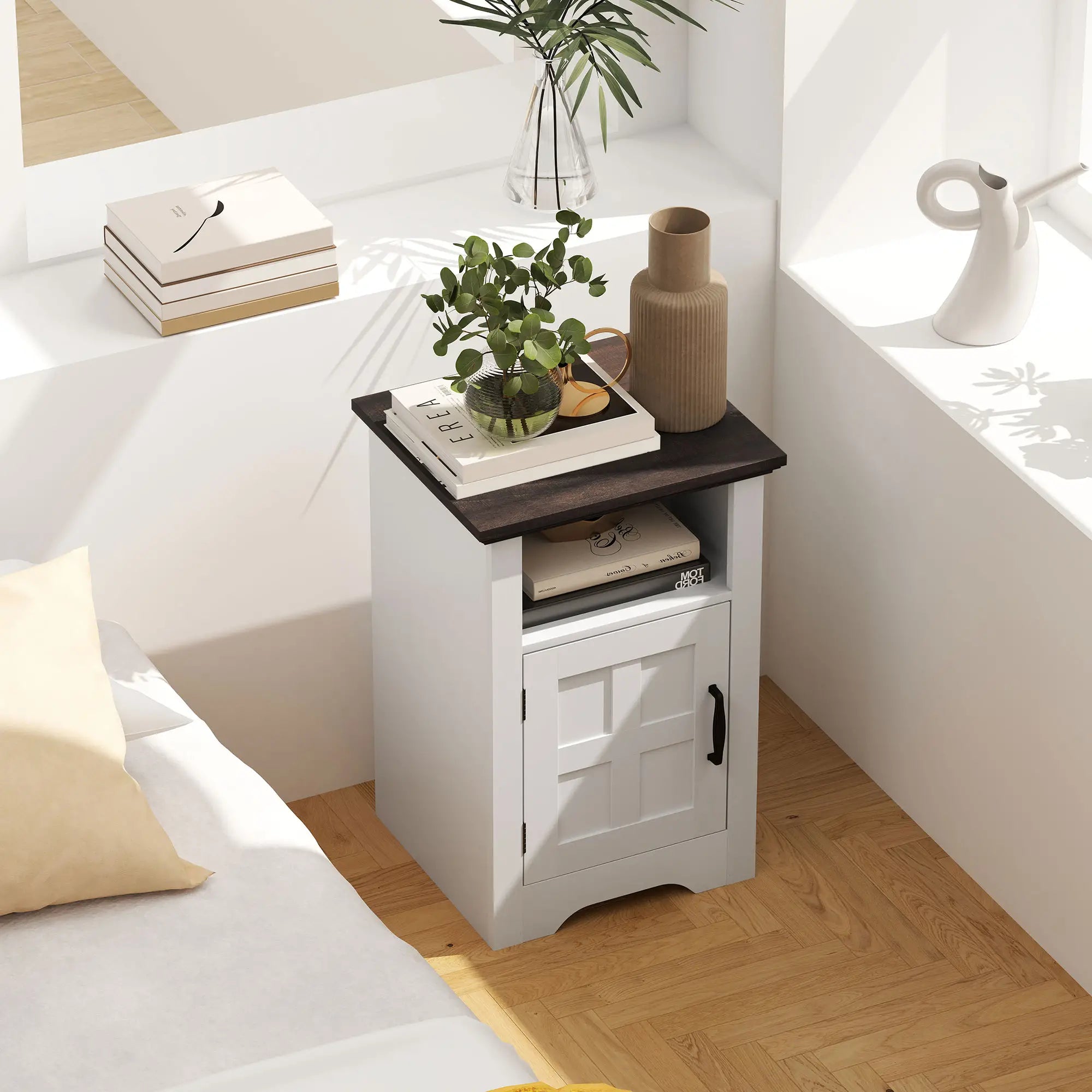 Set Of 2 Side Tables With Barn Door And Open Shelf Side Tables at Gallery Canada