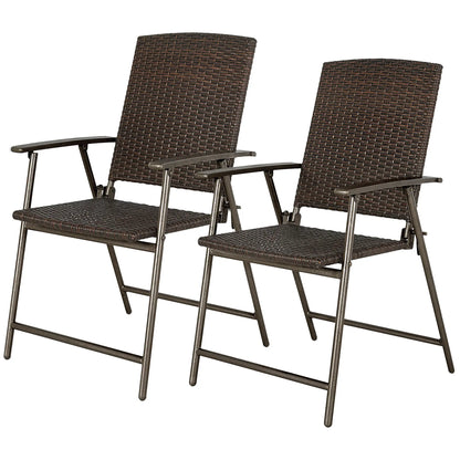 Wicker Dining Chair Set of 2, Foldable Rattan, Steel Frame, Brown Patio Chairs at Gallery Canada