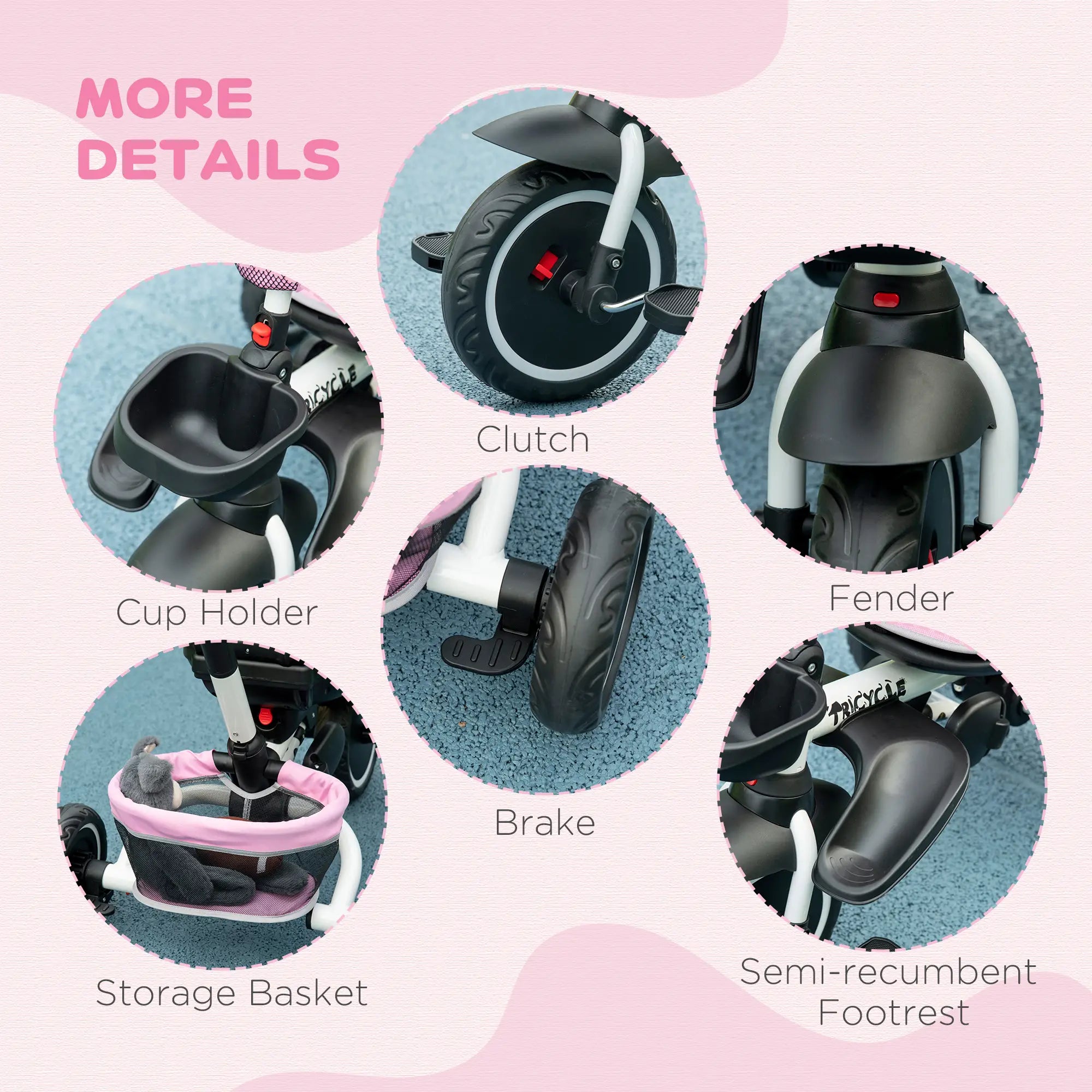 6-in-1 Toddler Tricycle, Foldable, Adjustable Seat, Push Handle, Pink Tricycles for Kids at Gallery Canada