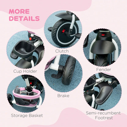 6-in-1 Toddler Tricycle, Foldable, Adjustable Seat, Push Handle, Pink Tricycles for Kids at Gallery Canada