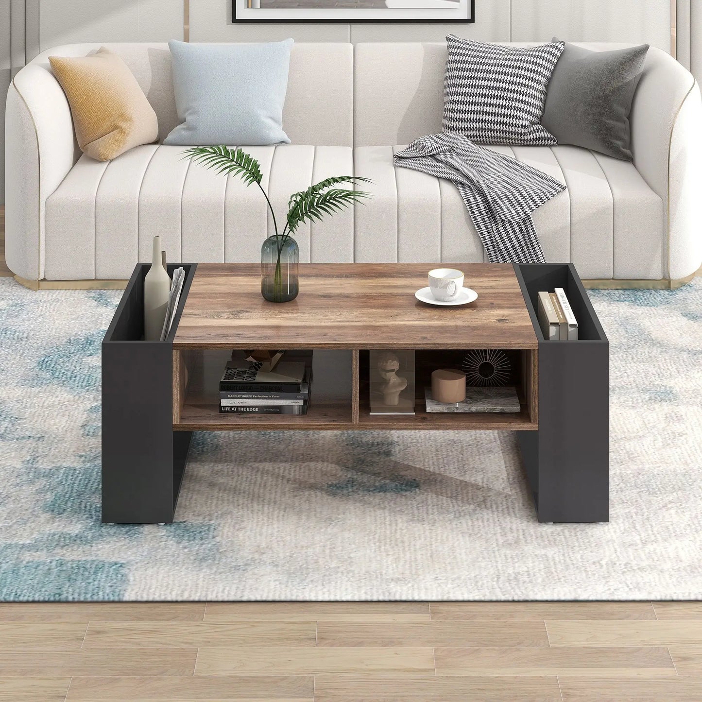 Grain Coffee Table, Double Storage, 43.5" L x 23.5" W x 15.5" H, Grey+Wood Coffee Tables at Gallery Canada
