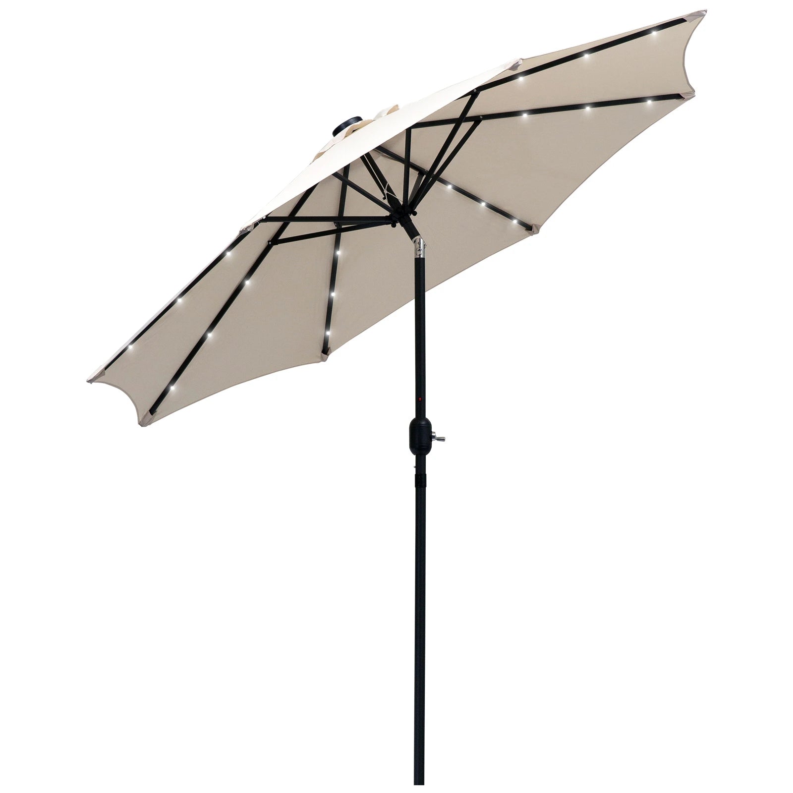 8.8ft Solar Patio Umbrella, 24 LED Lights, Tilt Canopy, Cream Sun Umbrellas at Gallery Canada