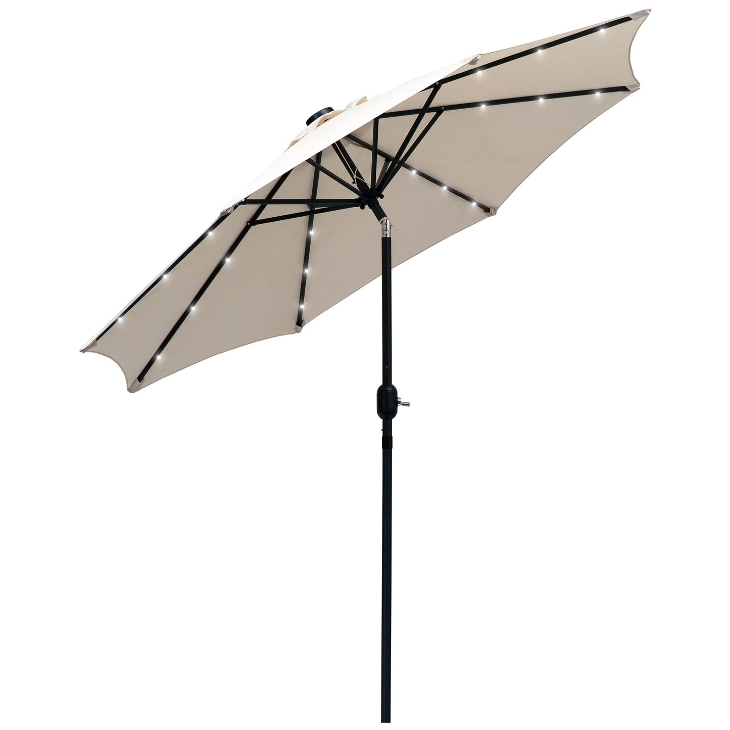 8.8ft Solar Patio Umbrella, 24 LED Lights, Tilt Canopy, Cream Sun Umbrellas at Gallery Canada